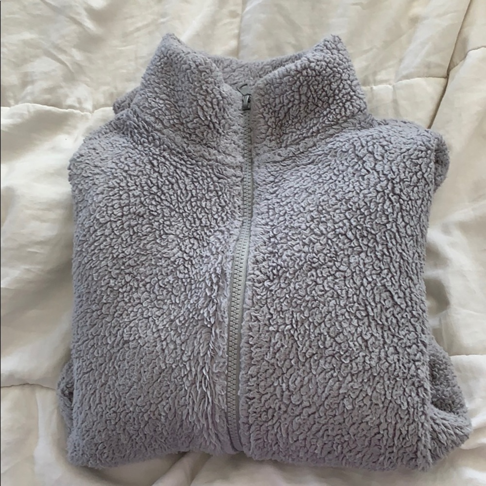 Grey fuzzy zip up jacket